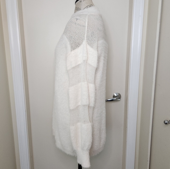 Fluffy White Stripe Knit Sweater - Picture 2 of 10